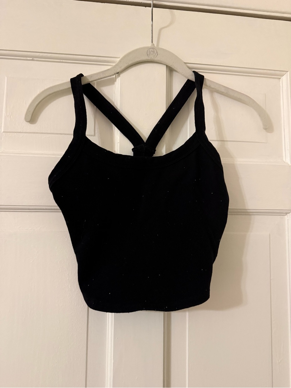 FP Movement by Free People Black Ribbed Cropped Tank with Cross-Back Straps